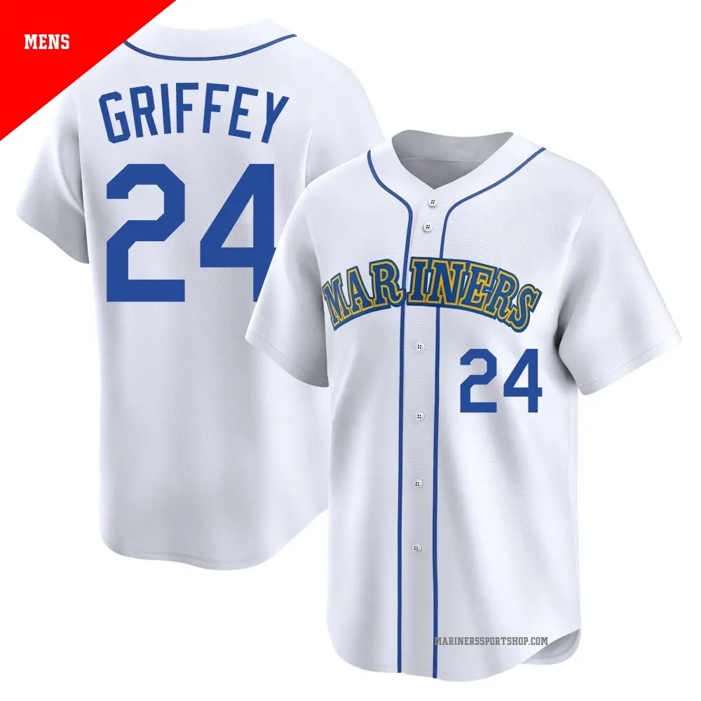 Men's #24 Ken Griffey Seattle Mariners White Limited Throwback