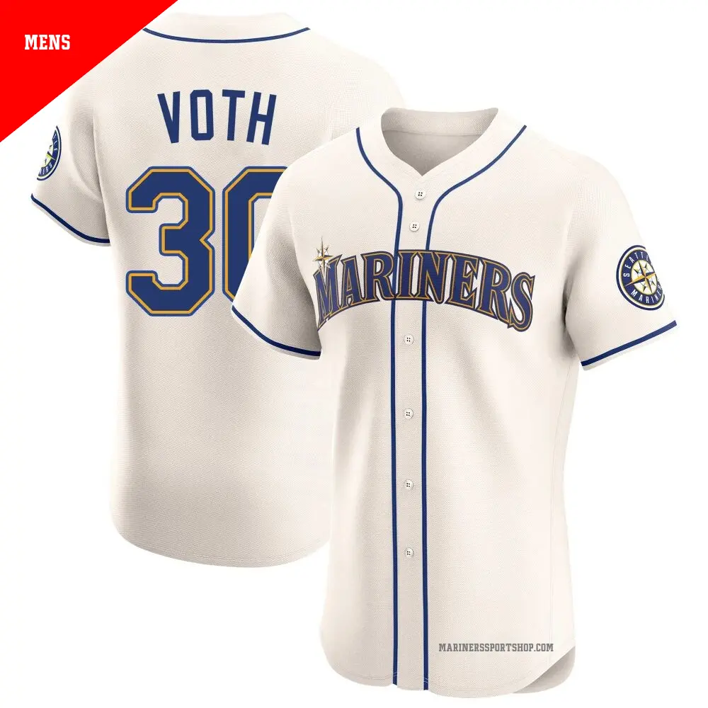 Men's ＃30 Austin Voth Seattle Mariners Cream Elite Alternate Jersey