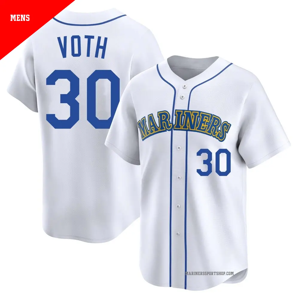 Men's ＃30 Austin Voth Seattle Mariners White Limited Throwback Cooperstown Collection Jersey