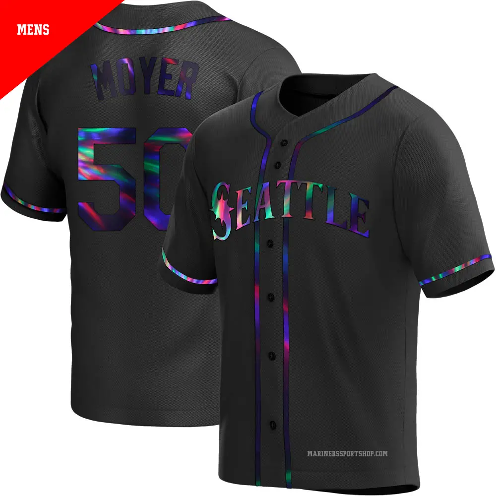 Men's ＃50 Jamie Moyer Seattle Mariners Black Replica Holographic Alternate Jersey