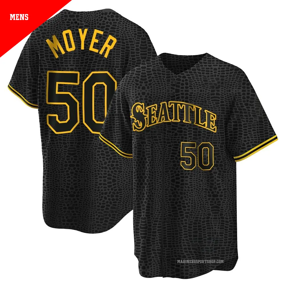 Men's ＃50 Jamie Moyer Seattle Mariners Black Replica Snake Skin City Jersey
