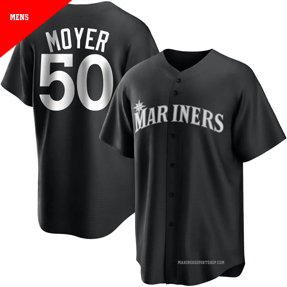 Men's ＃50 Jamie Moyer Seattle Mariners Black/White Replica Jersey