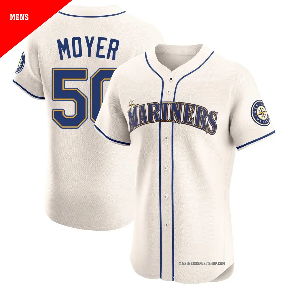 Men's ＃50 Jamie Moyer Seattle Mariners Cream Elite Alternate Jersey