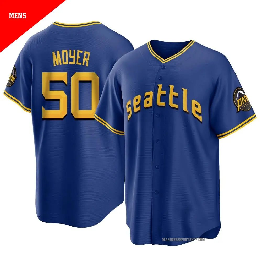 Men's ＃50 Jamie Moyer Seattle Mariners Royal Replica 2023 City Connect Jersey