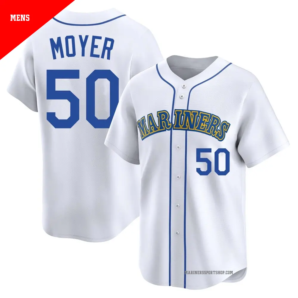 Men's ＃50 Jamie Moyer Seattle Mariners White Limited Throwback Cooperstown Collection Jersey