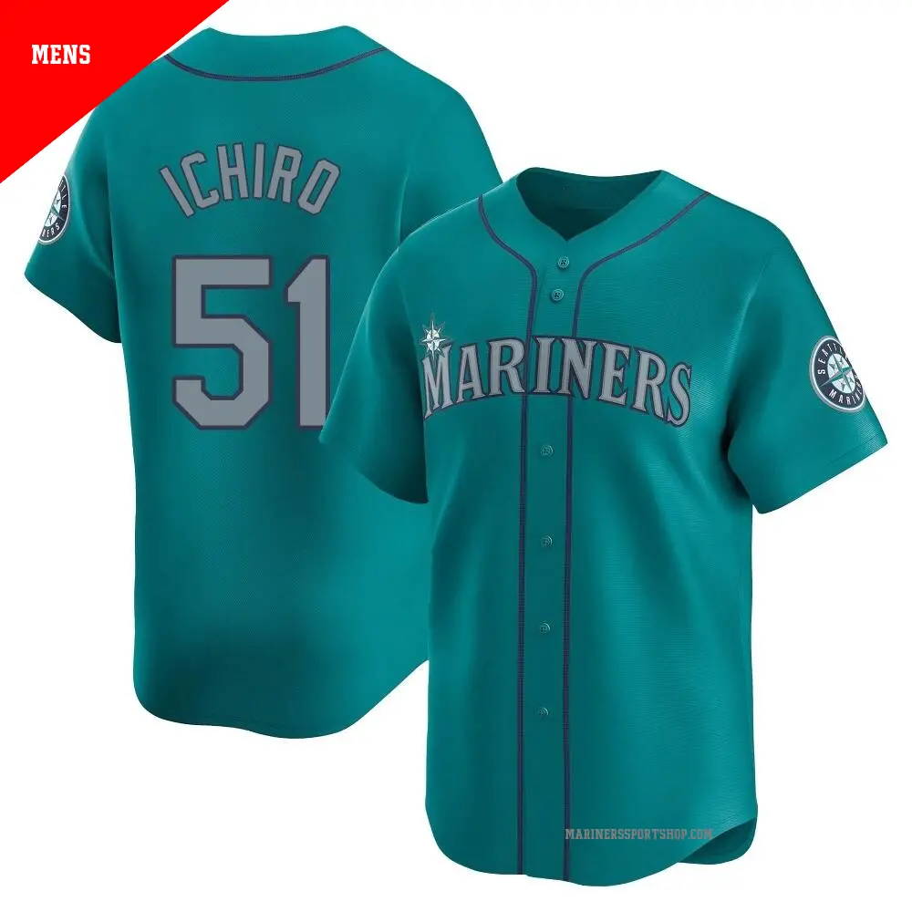 Mariners #51 イチロー Ichiro batting jersey Men's #51 Ichiro Suzuki Seattle Mariners Aqua Limited