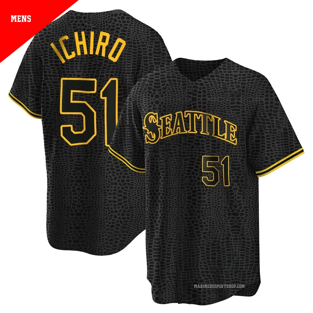 Men's #51 Ichiro Suzuki Seattle Mariners Black Replica Snake