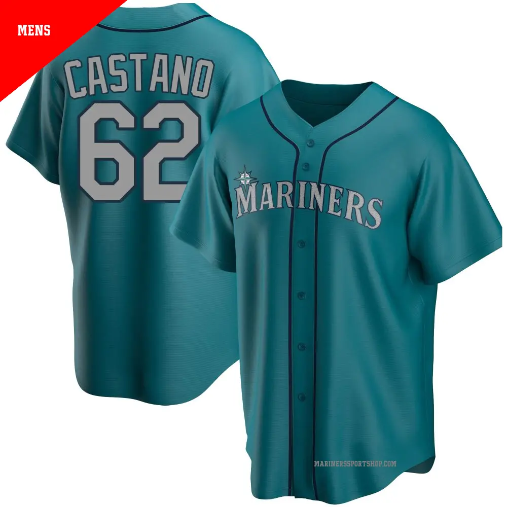 Men's ＃62 Blas Castano Seattle Mariners Aqua Replica Alternate Jersey