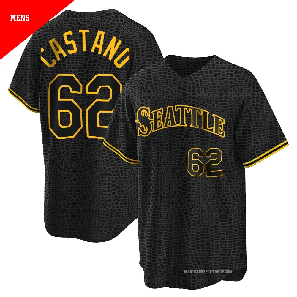 Men's ＃62 Blas Castano Seattle Mariners Black Replica Snake Skin City Jersey