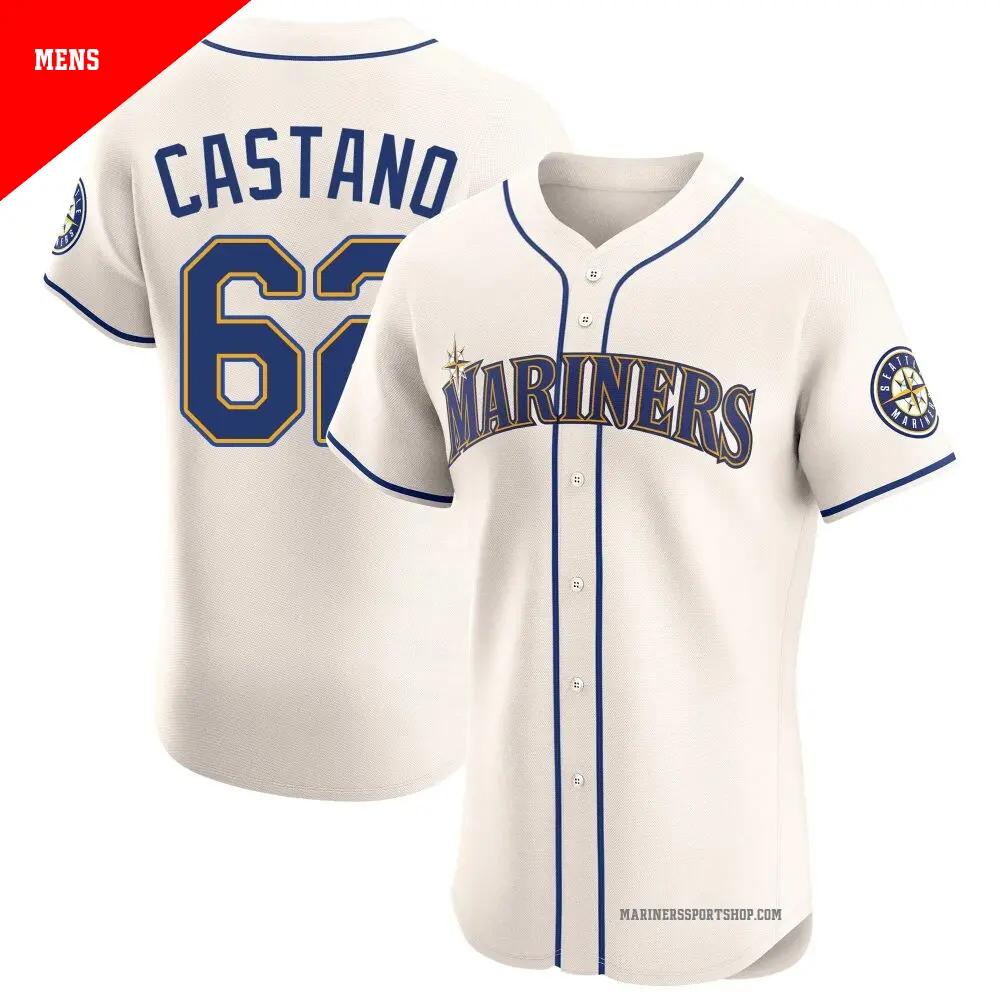 Men's ＃62 Blas Castano Seattle Mariners Cream Elite Alternate Jersey