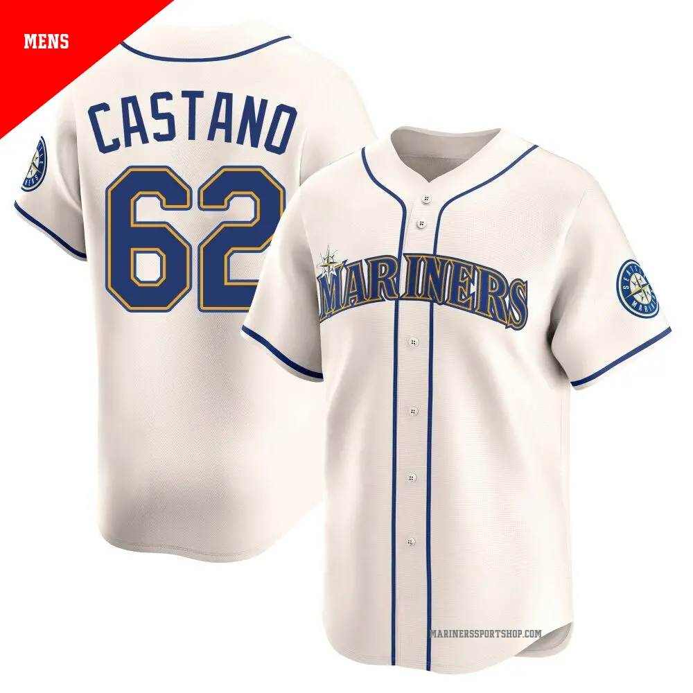 Men's ＃62 Blas Castano Seattle Mariners Cream Limited Alternate Jersey