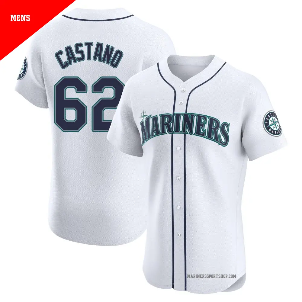 Men's ＃62 Blas Castano Seattle Mariners White Elite Home Jersey