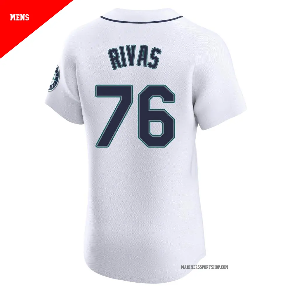 Men's #76 Leo Rivas Seattle Mariners White Elite Home Jersey