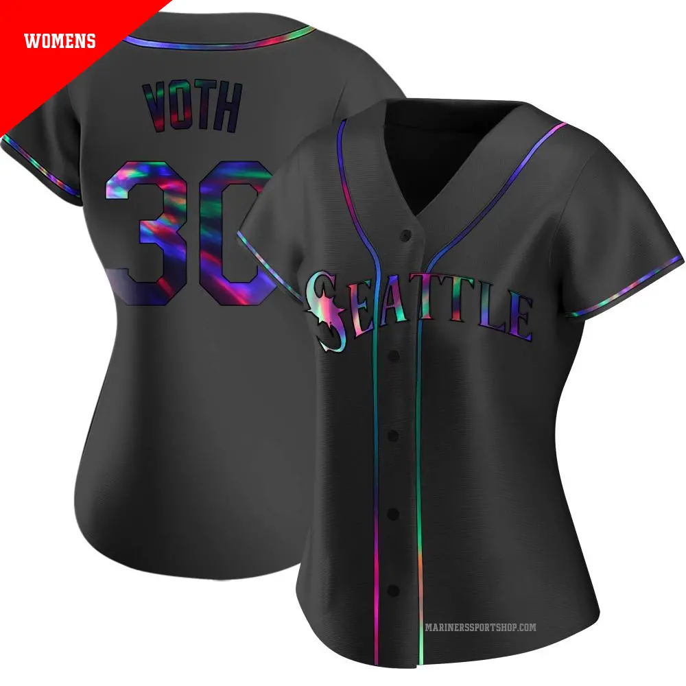 Women's ＃30 Austin Voth Seattle Mariners Black Replica Holographic Alternate Jersey