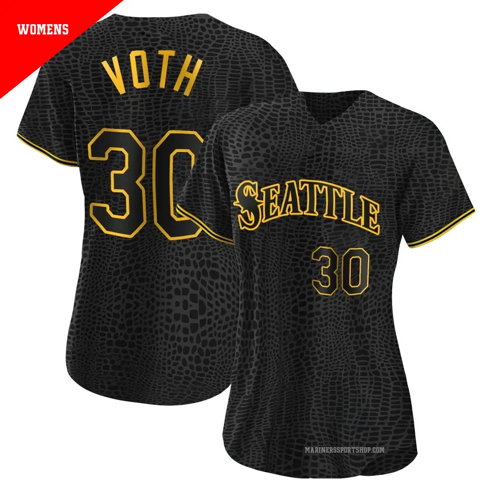 Women's ＃30 Austin Voth Seattle Mariners Black Replica Snake Skin City Jersey