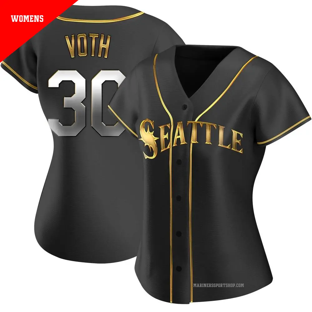 Women's ＃30 Austin Voth Seattle Mariners Gold Replica Black en Alternate Jersey