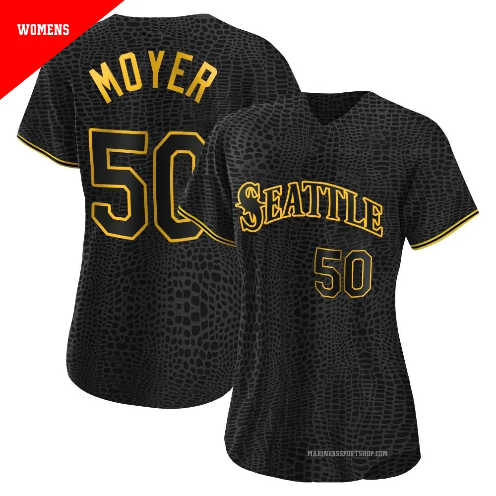 Women's ＃50 Jamie Moyer Seattle Mariners Black Authentic Snake Skin City Jersey