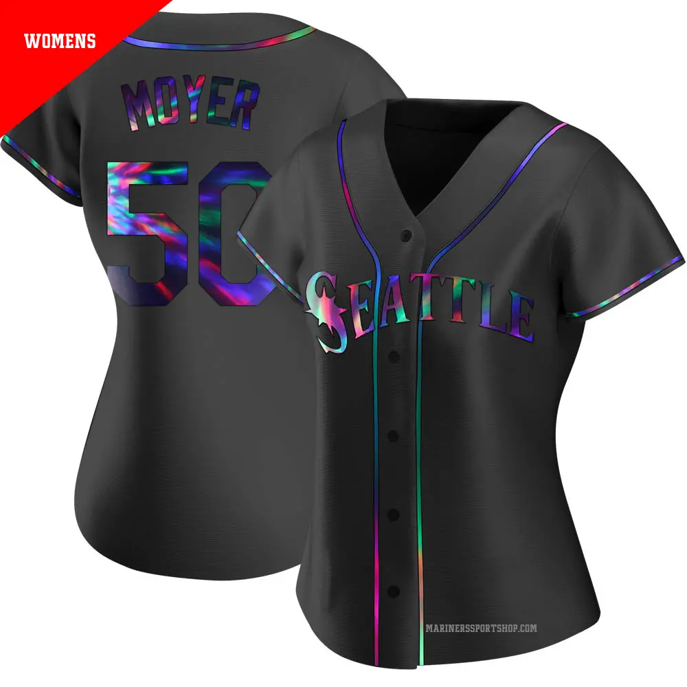 Women's ＃50 Jamie Moyer Seattle Mariners Black Replica Holographic Alternate Jersey