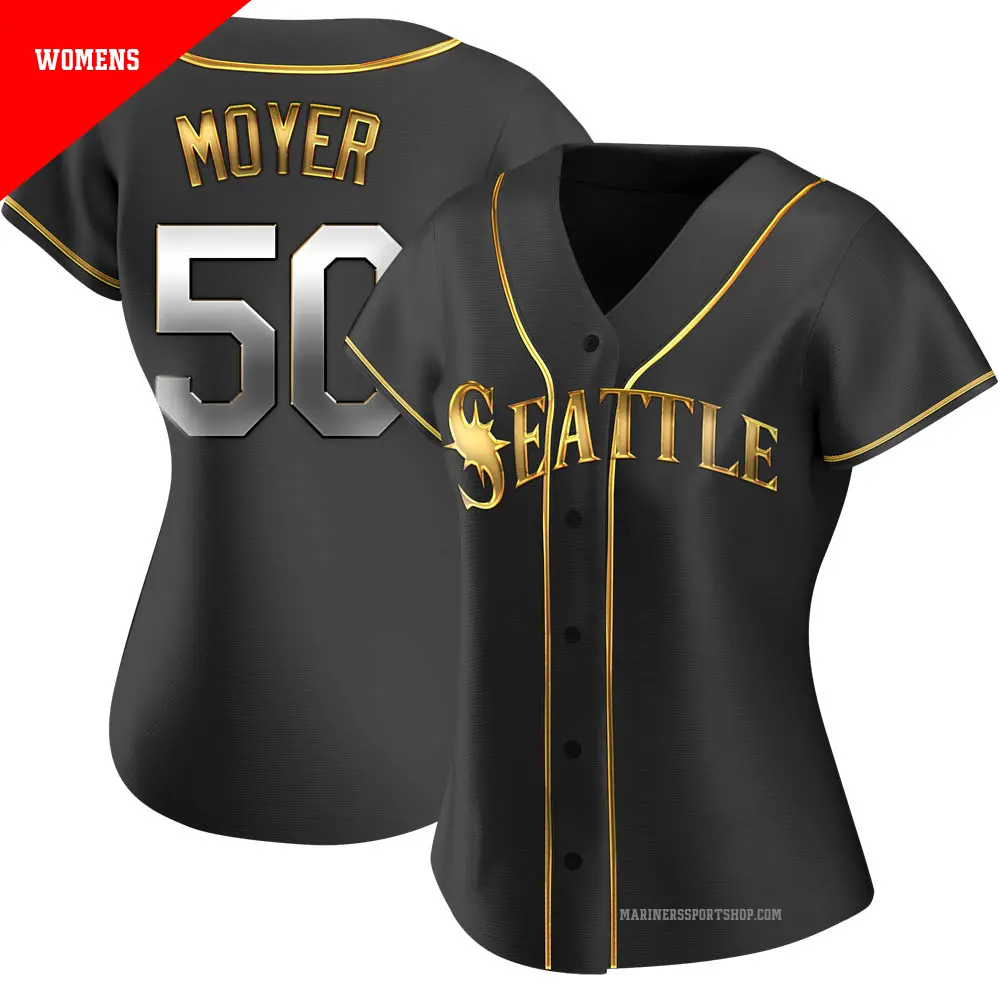 Women's ＃50 Jamie Moyer Seattle Mariners Gold Replica Black en Alternate Jersey