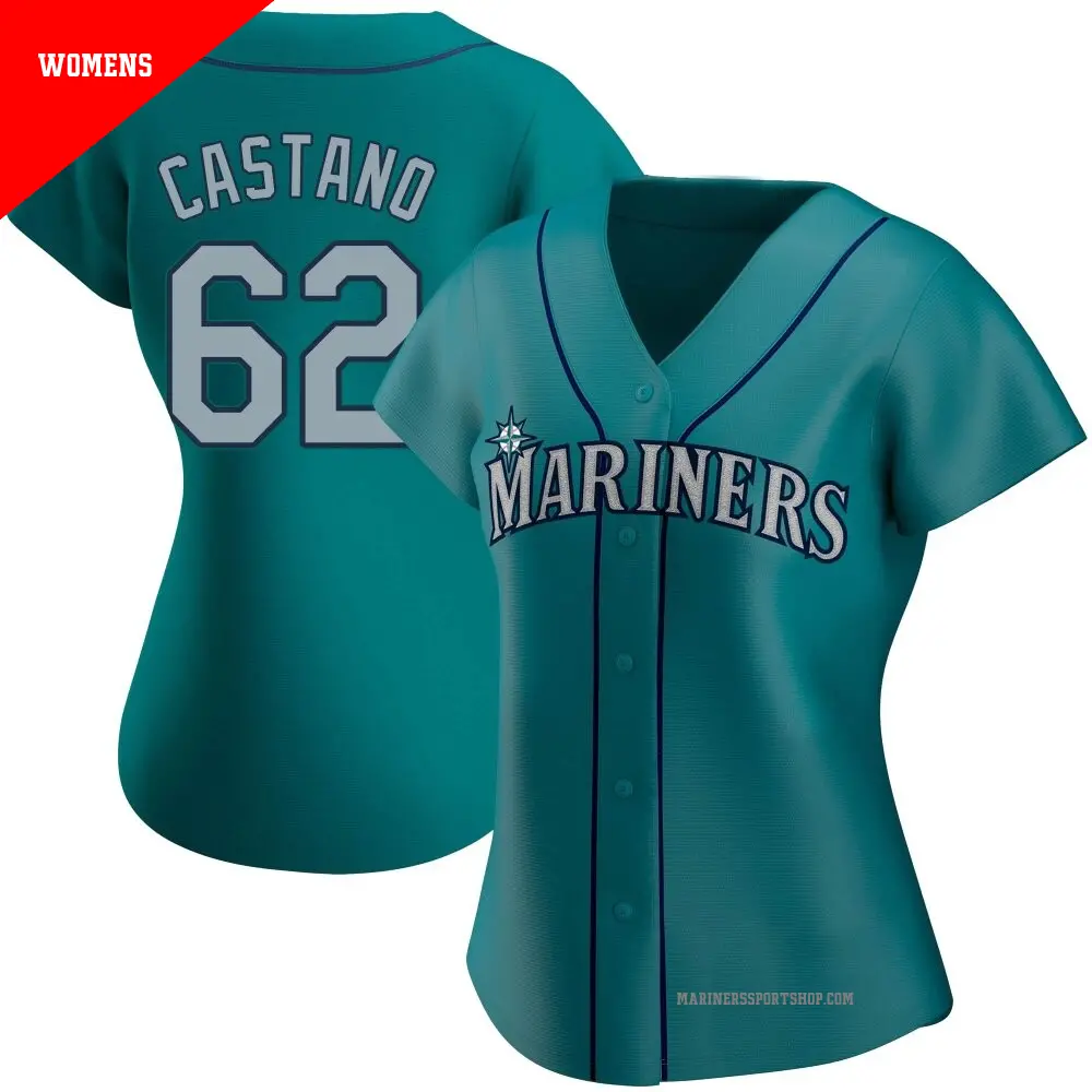 Women's ＃62 Blas Castano Seattle Mariners Aqua Authentic Alternate Jersey