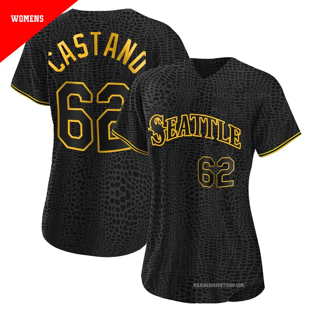 Women's ＃62 Blas Castano Seattle Mariners Black Replica Snake Skin City Jersey