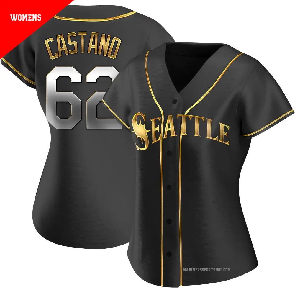 Women's ＃62 Blas Castano Seattle Mariners Gold Replica Black en Alternate Jersey