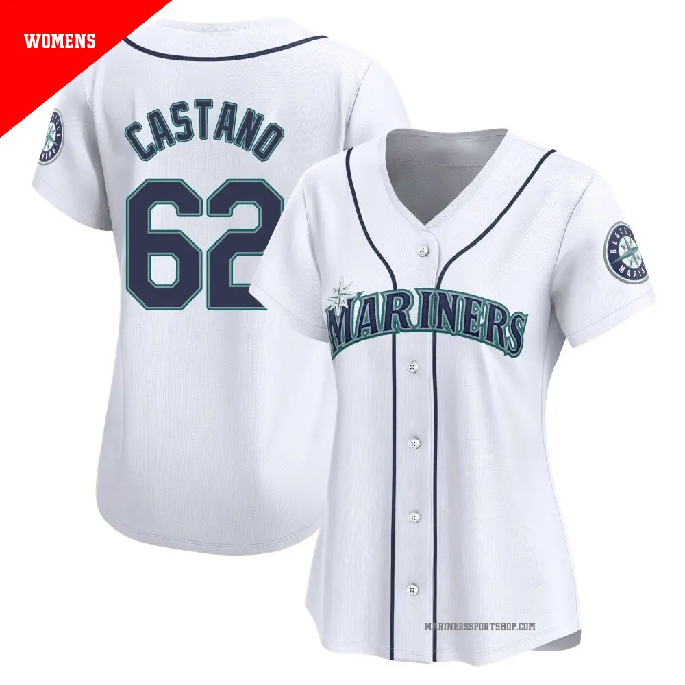 Women's ＃62 Blas Castano Seattle Mariners White Limited Home Jersey