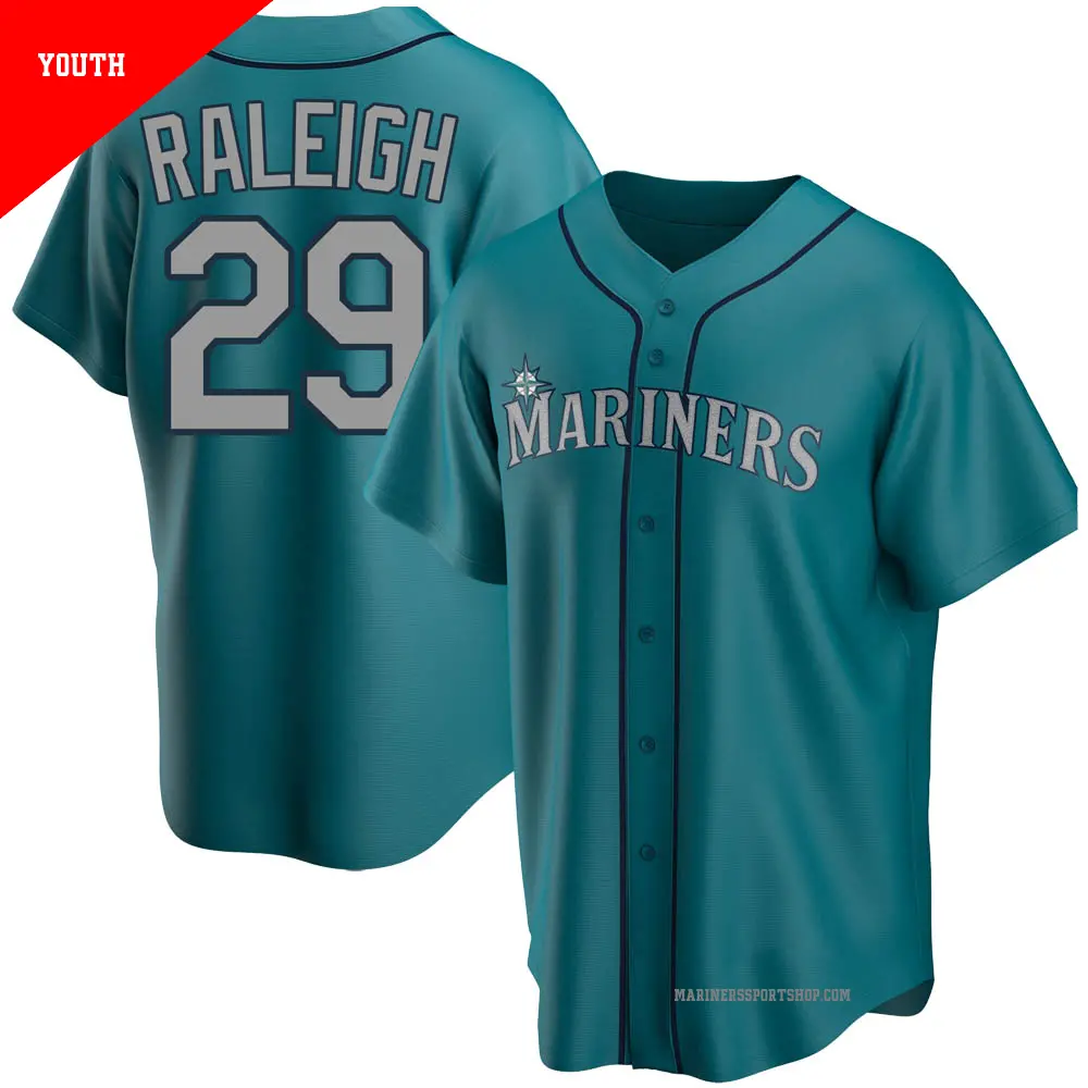Youth #29 Cal Raleigh Seattle Mariners Aqua Replica