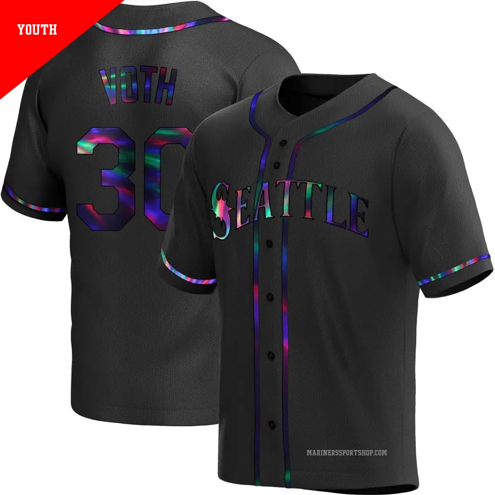 Youth ＃30 Austin Voth Seattle Mariners Black Replica Holographic Alternate Jersey