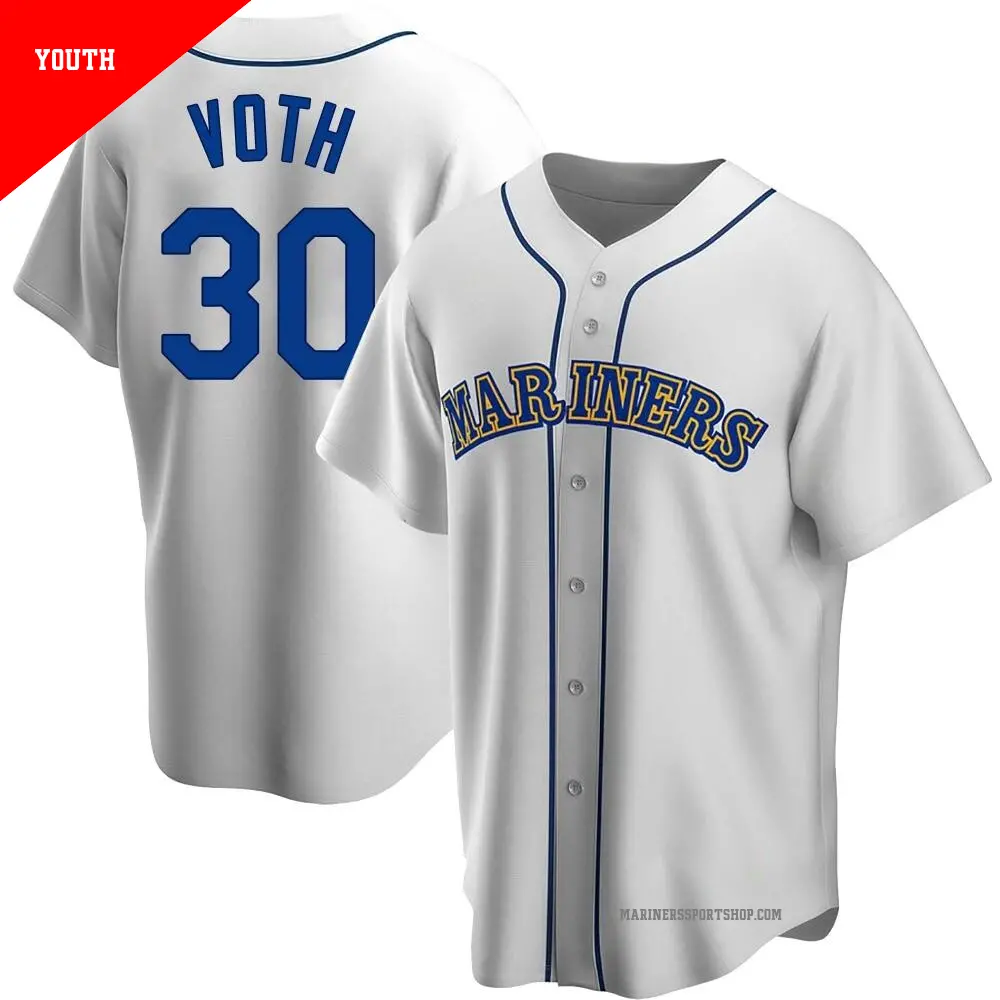 Youth ＃30 Austin Voth Seattle Mariners White Replica Home Cooperstown Collection Jersey