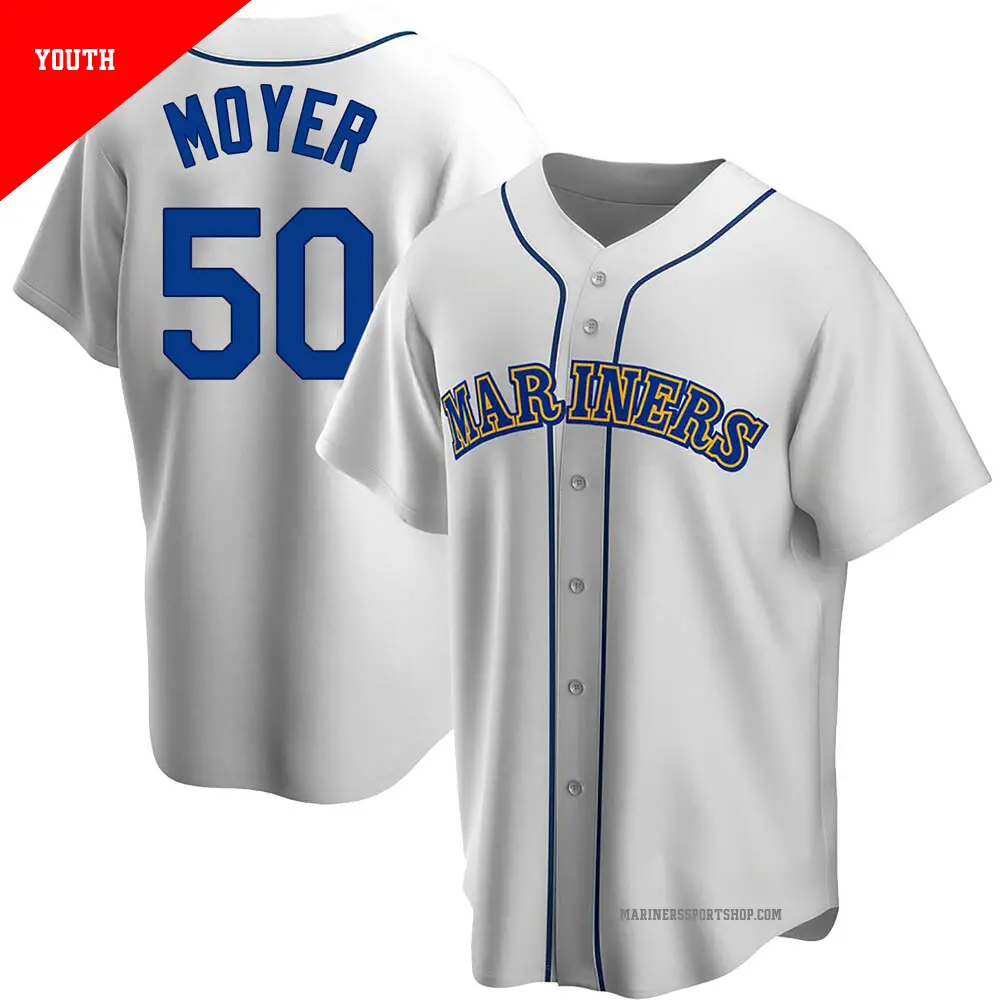 Youth ＃50 Jamie Moyer Seattle Mariners White Replica Home Cooperstown Collection Jersey