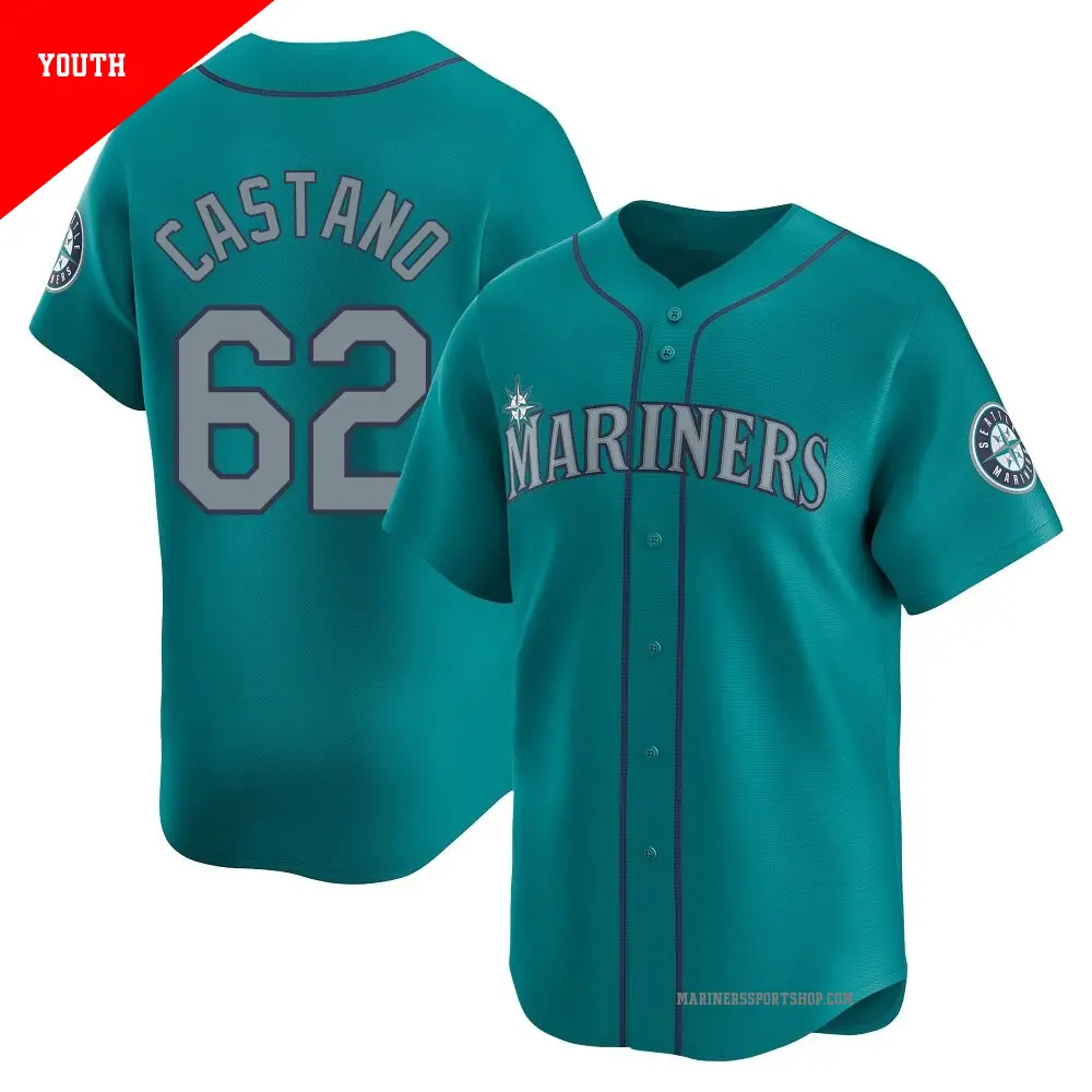 Youth ＃62 Blas Castano Seattle Mariners Aqua Limited Alternate Jersey