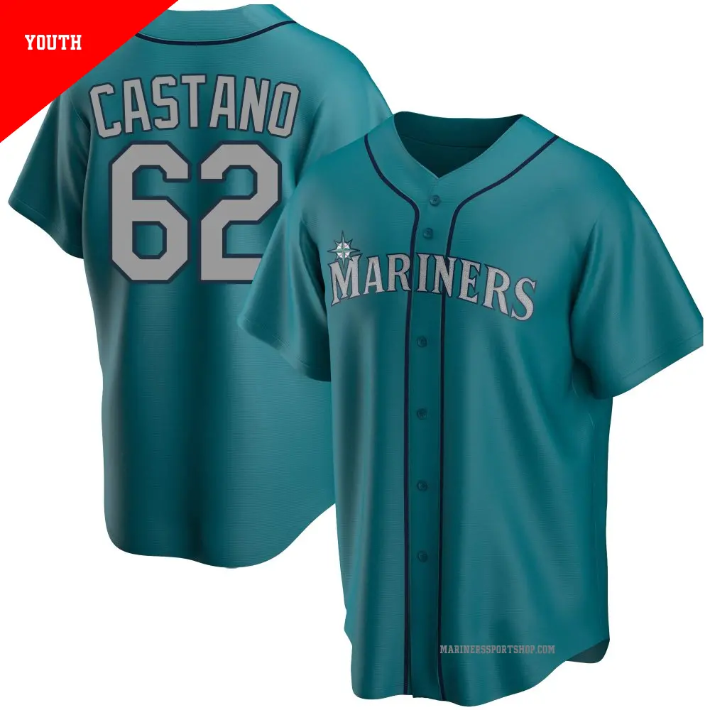 Youth ＃62 Blas Castano Seattle Mariners Aqua Replica Alternate Jersey