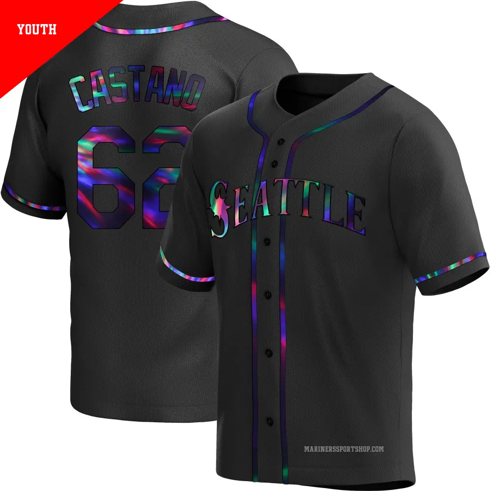 Youth ＃62 Blas Castano Seattle Mariners Black Replica Holographic Alternate Jersey