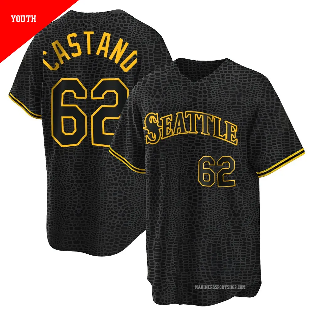 Youth ＃62 Blas Castano Seattle Mariners Black Replica Snake Skin City Jersey