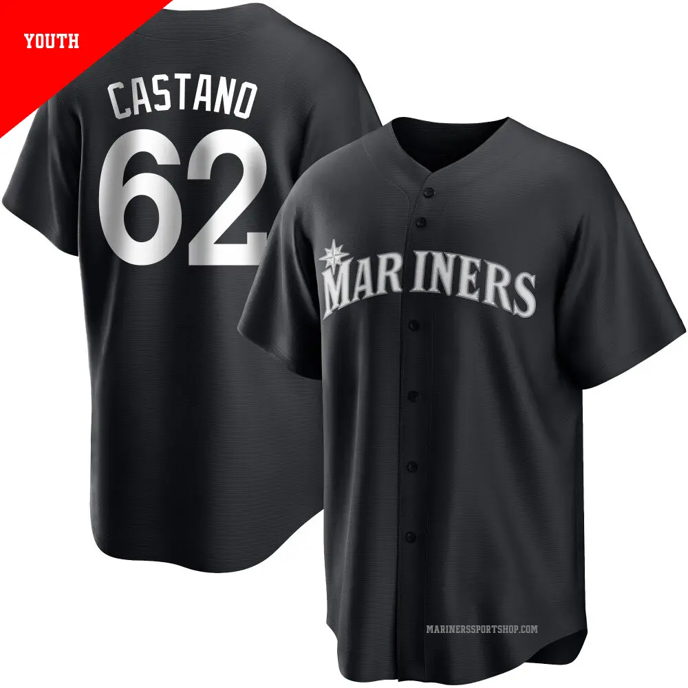 Youth ＃62 Blas Castano Seattle Mariners Black/White Replica Jersey