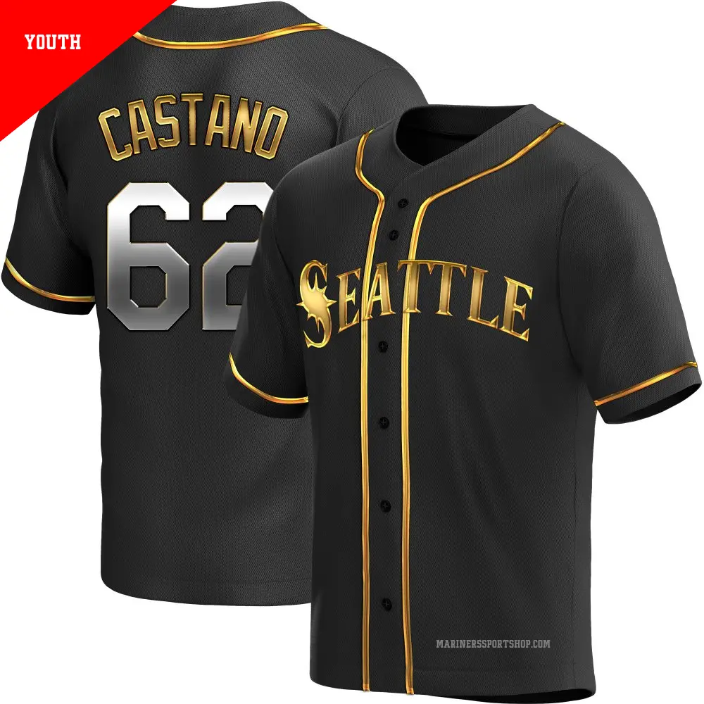 Youth ＃62 Blas Castano Seattle Mariners Gold Replica Black en Alternate Jersey