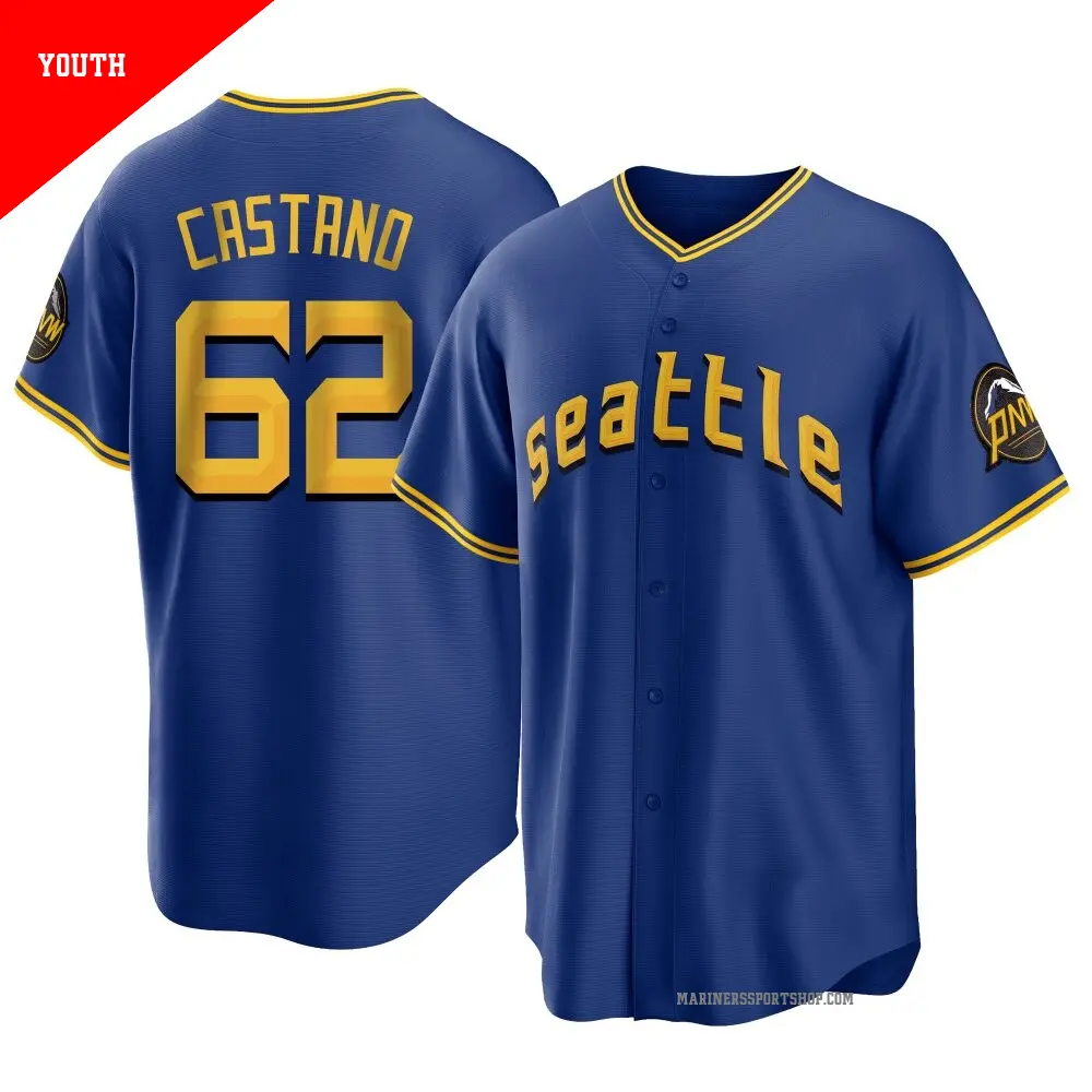 Youth ＃62 Blas Castano Seattle Mariners Royal Replica 2023 City Connect Jersey