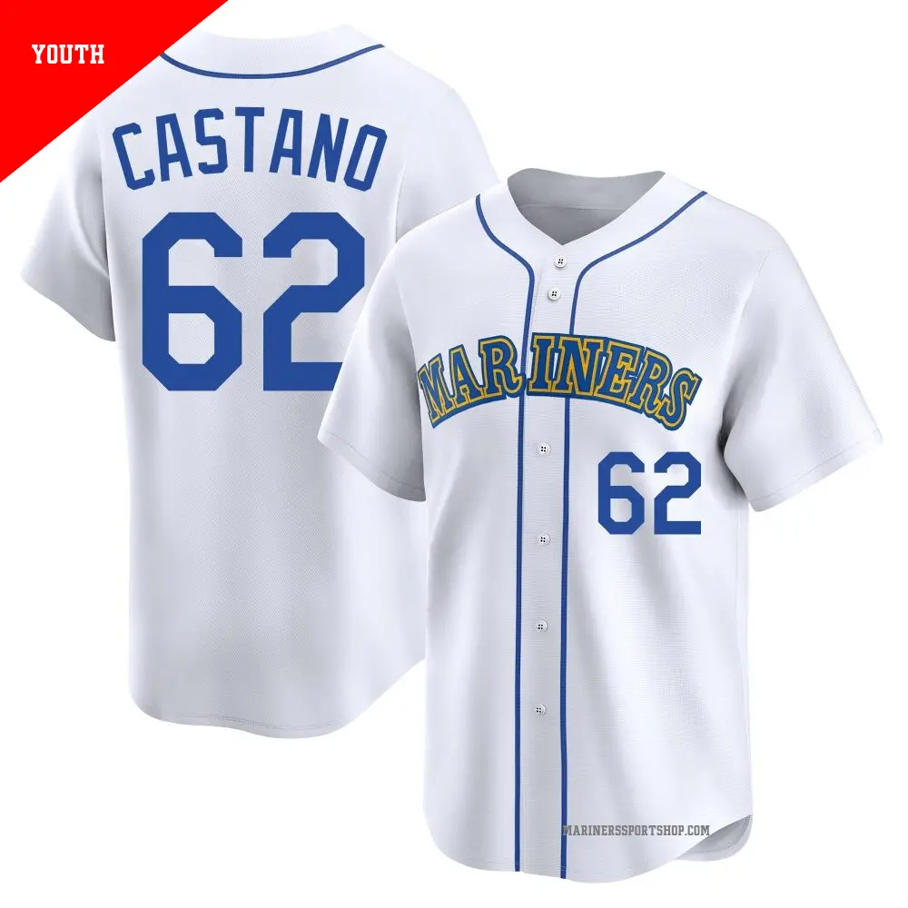 Youth ＃62 Blas Castano Seattle Mariners White Limited Throwback Cooperstown Collection Jersey