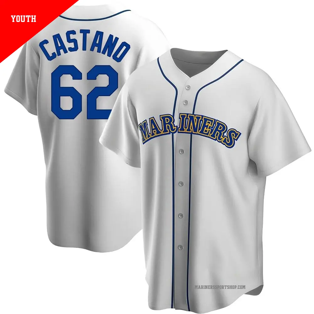 Youth ＃62 Blas Castano Seattle Mariners White Replica Home Cooperstown Collection Jersey